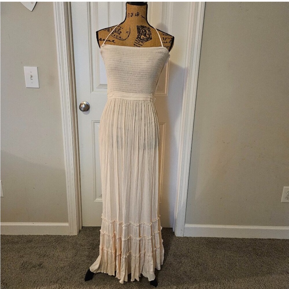 Elegant Cream Halter Mini Dress